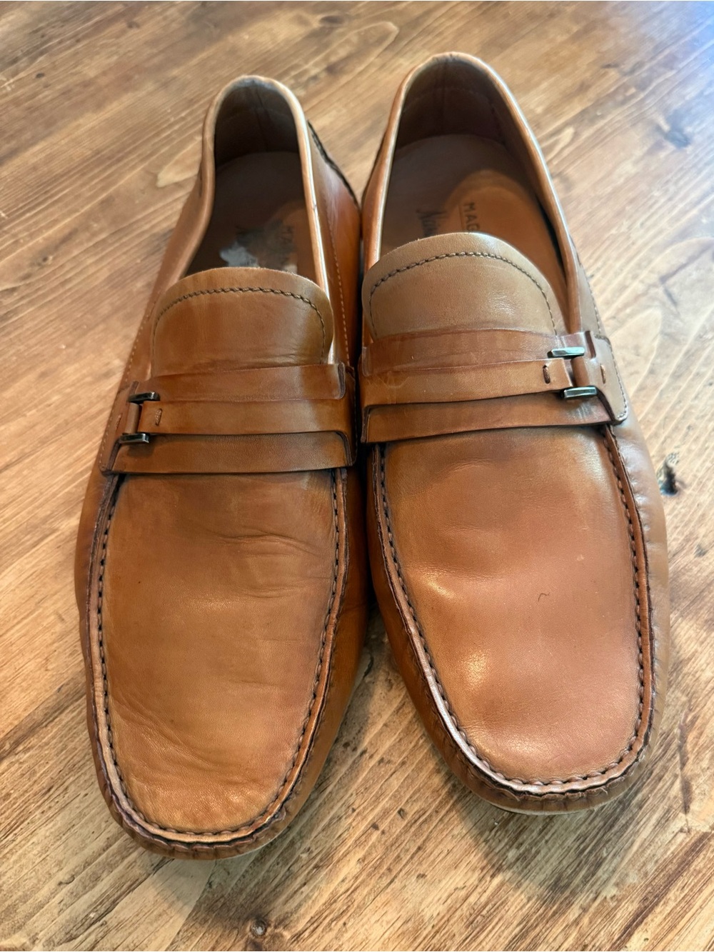 Magnanni Neiman Marcus Horse bit Tan Leather Driving Slip On Loafers Mens Sz 11